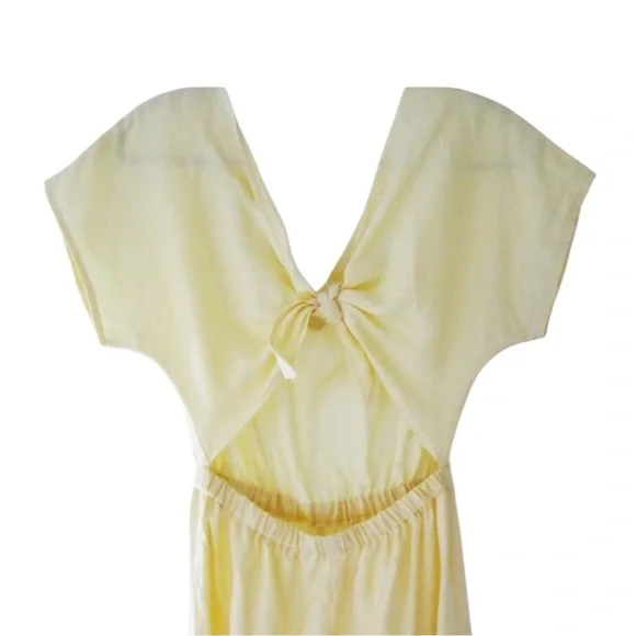 URBAN OUTFITTERS Linen Front Tie / Cut Out Jumpsuit in Soft Yellow Size Small - Picture 5 of 7